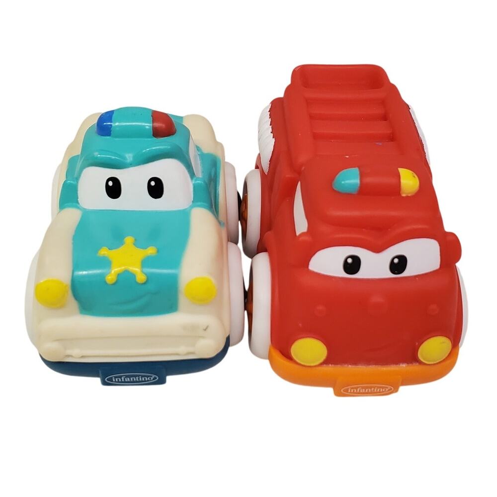 Infantino Grip and Roll Soft Wheels Fire Truck and Police Car Toys